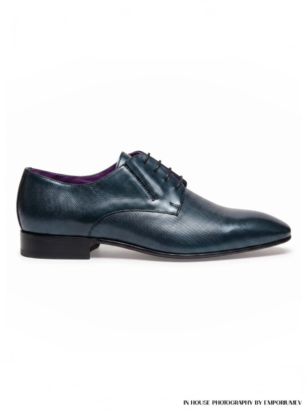 NIB Perlamoda Men Derby Shoes Dark Blue Vernice Leather Size 8 US 41 EUR